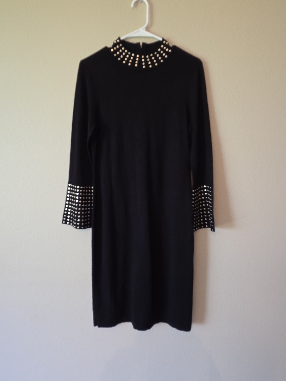 Calvin Klein Black Long-Sleeve Studded Neck & Cuff Dress